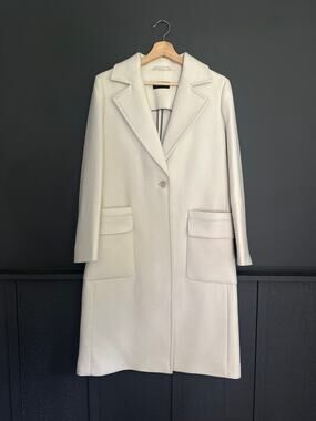 Massimo Dutti White Wool Blend Long Coat Size 8